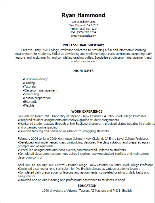 Adjunct Professor Resume Mt Home Arts