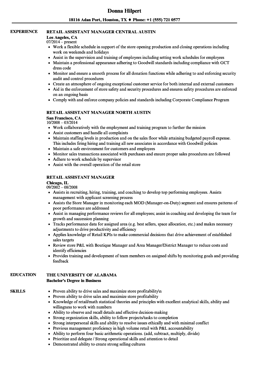 Assistant Retail Managers Resume Template Mt Home Arts