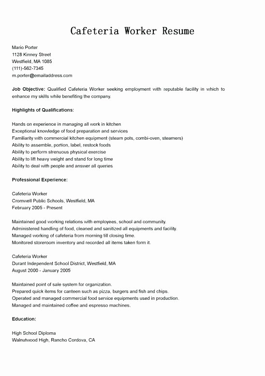 Cafeteria Worker Job Description For Resume Mt Home Arts