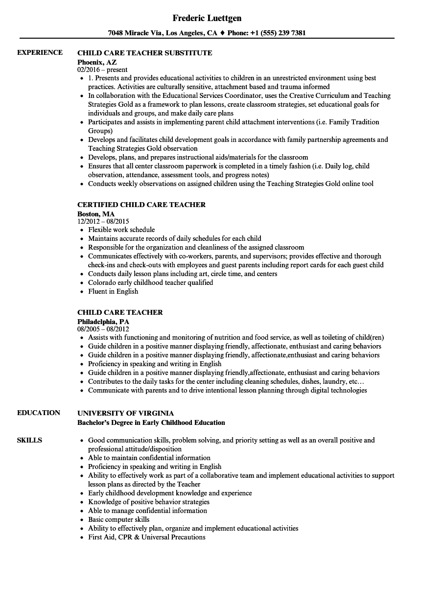 Child Care Job Resume Examples