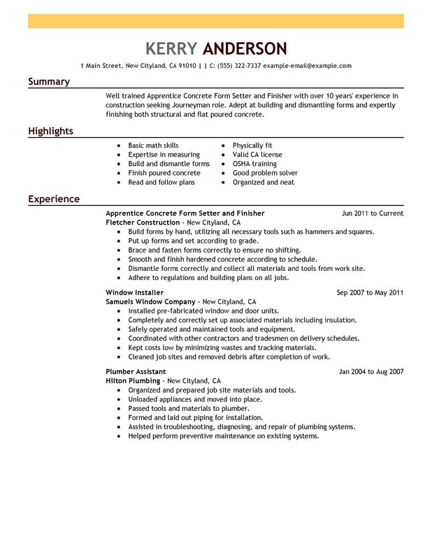 Concrete Worker Job Description For Resume | Mt Home Arts