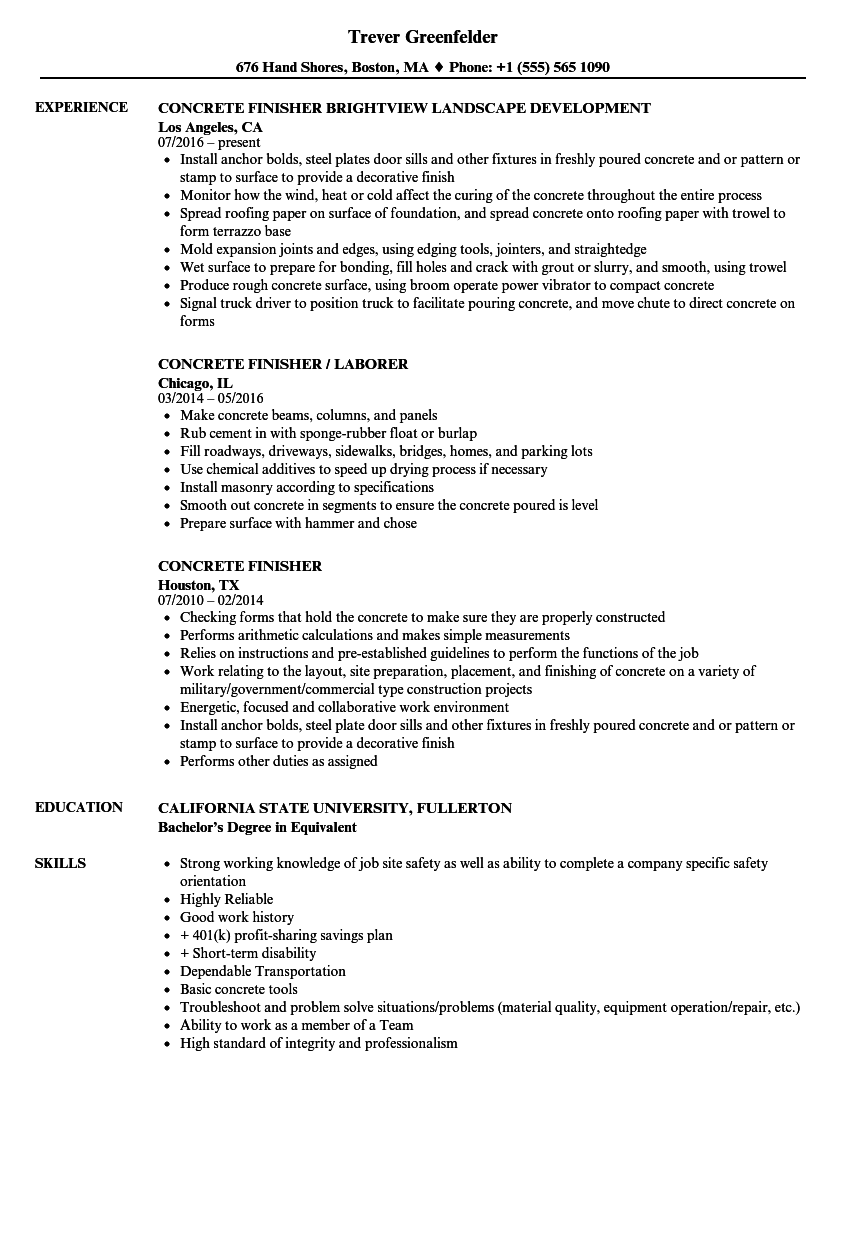 Concrete Worker Job Description For Resume | Mt Home Arts