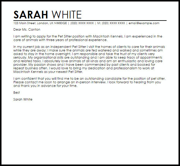 Dog Walker Cover Letter Example Mt Home Arts
