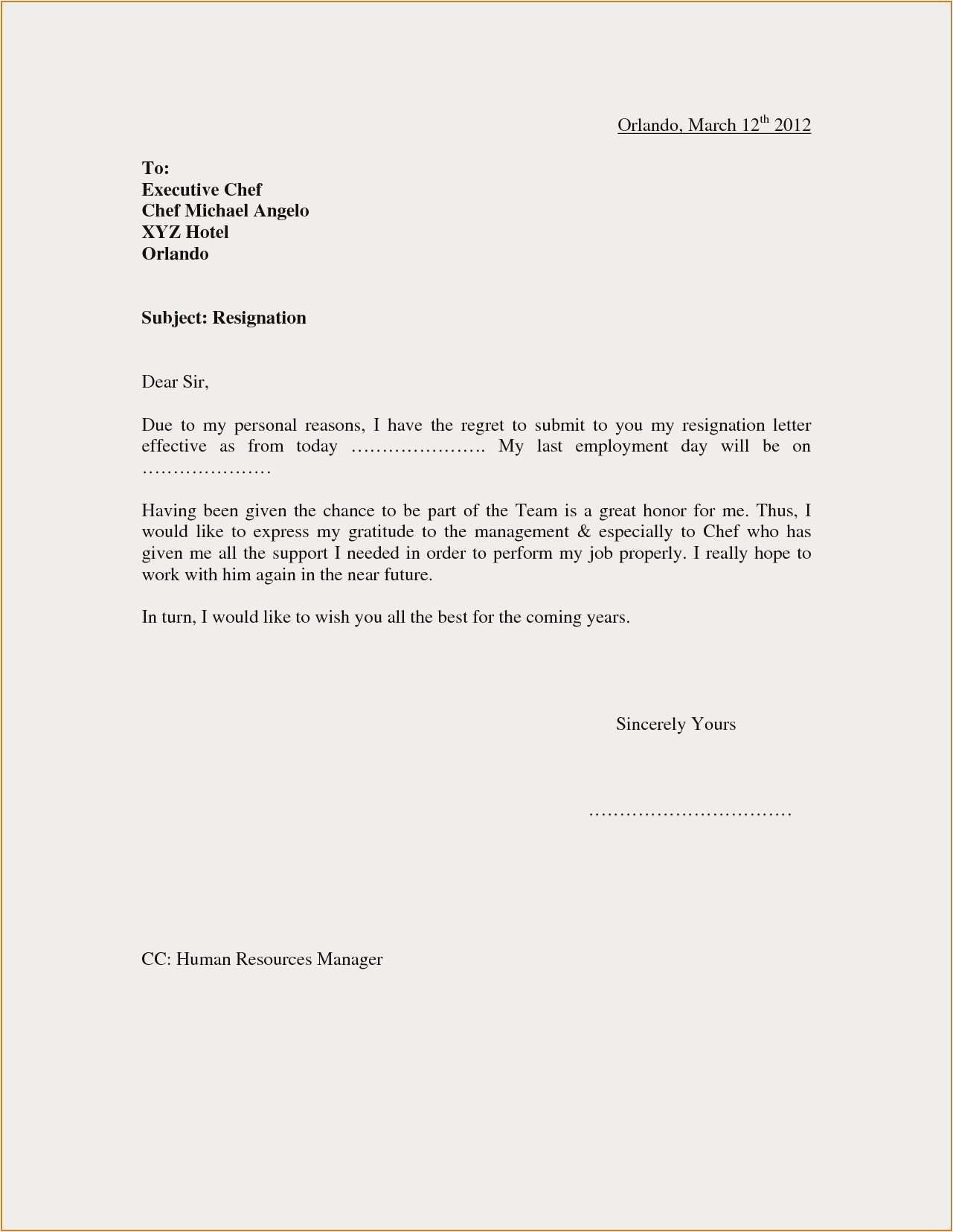 Domestic Worker Resignation Letter Sample | Mt Home Arts
