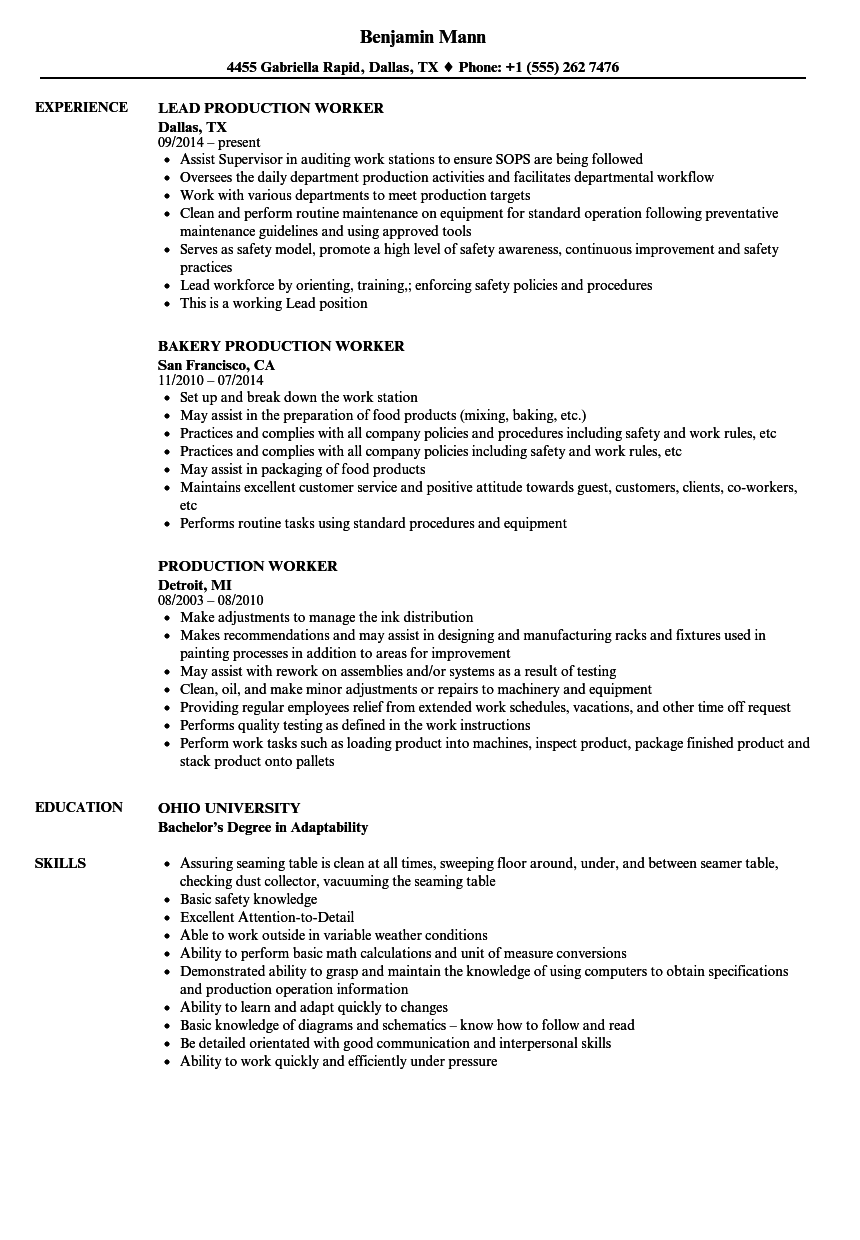 Factory Worker Job Description For Resume