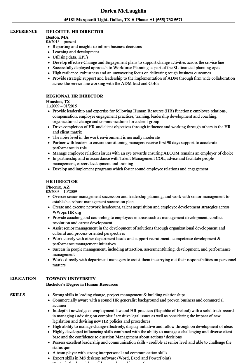 Sample Resume For Human Resources Director Position