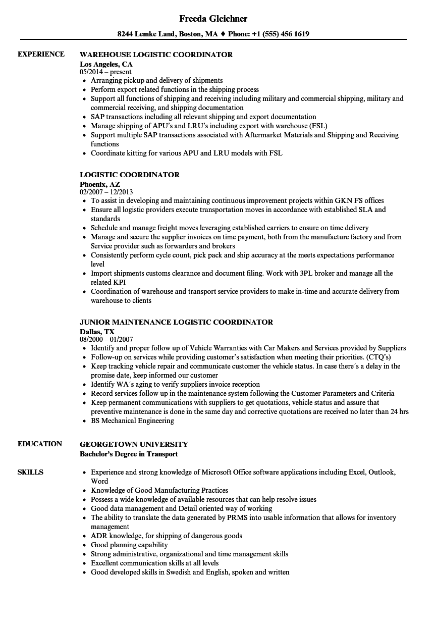 Logistics Coordinator Resume | | Mt Home Arts