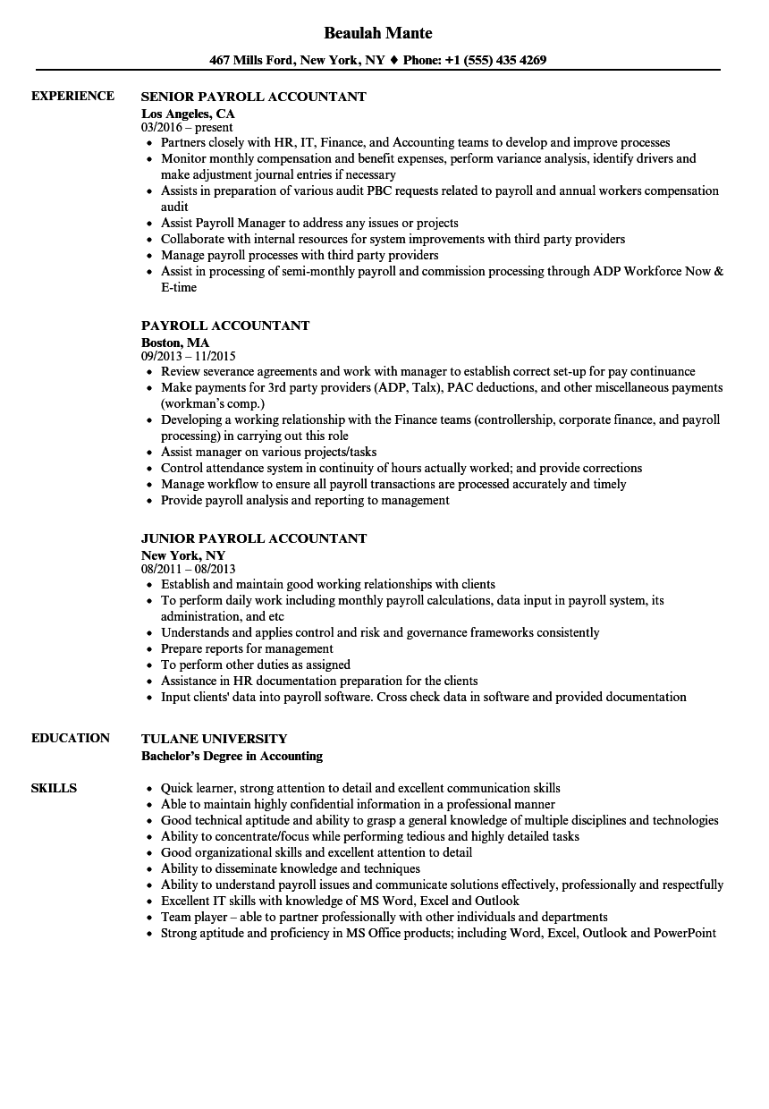 Payroll Accountant Resume | | Mt Home Arts