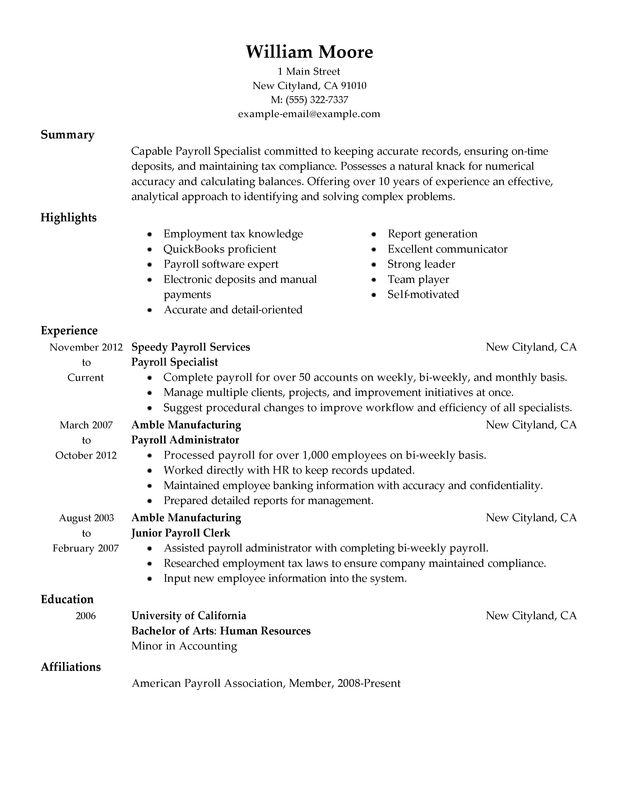 Payroll Accountant Resume Mt Home Arts