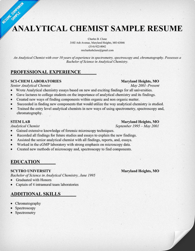 Analytical Chemist Resume Objectives Mt Home Arts