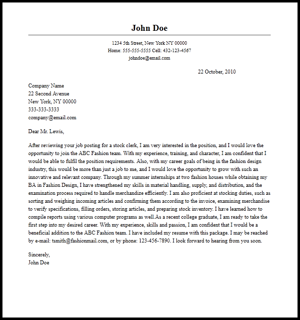 Job application letter for the post of clerk