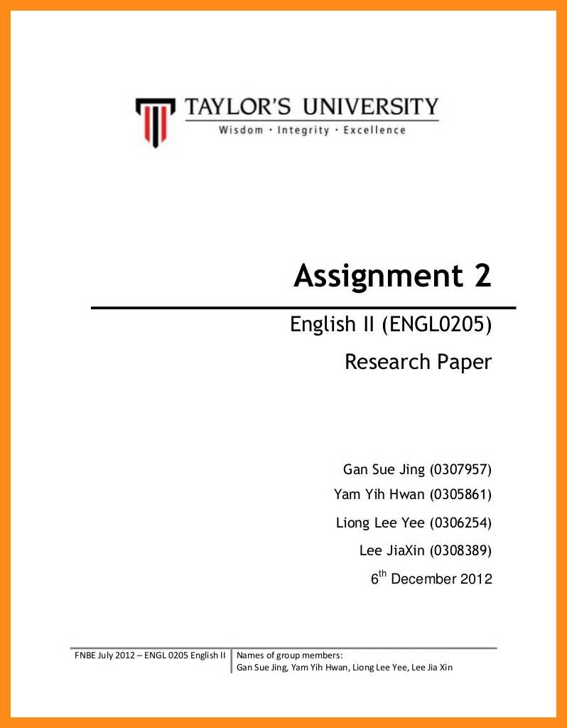 Example Of Front Page For Assignment