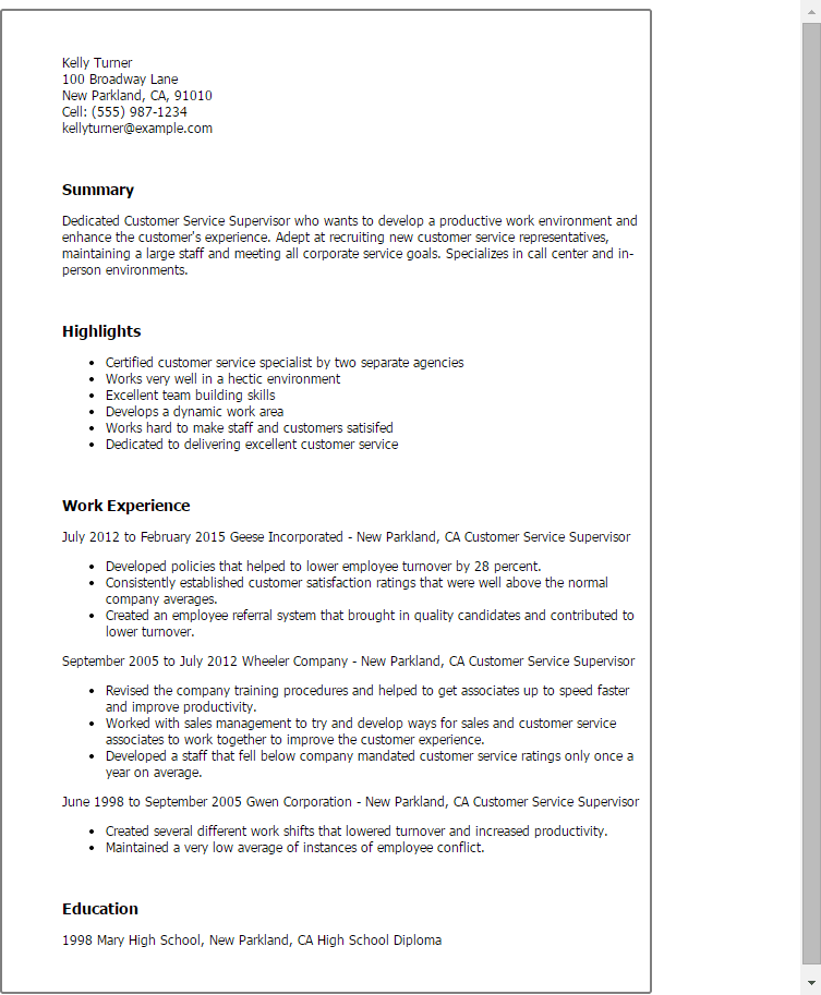 Customer Services Supervisor Resume Objectives Mt Home Arts