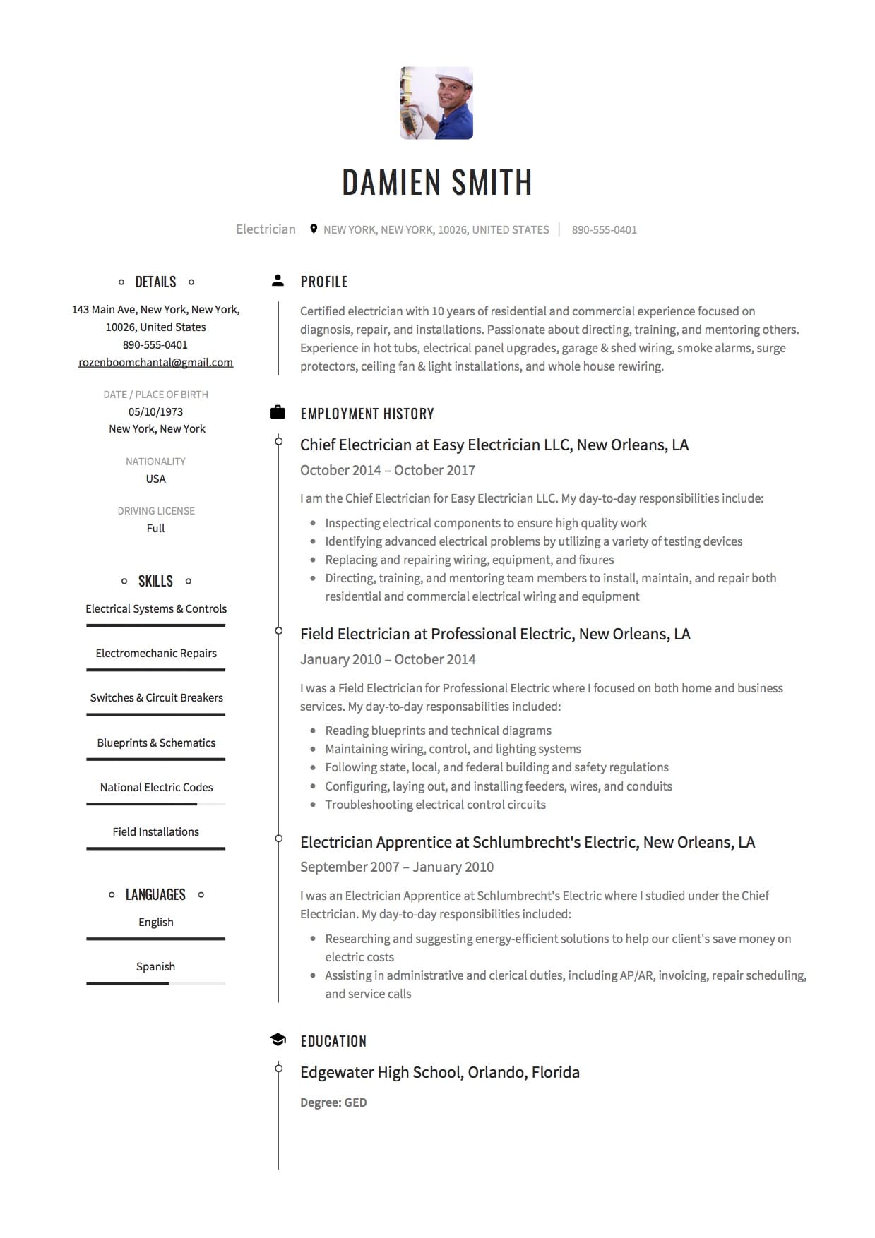 Electrician Resume Sample  Mt Home Arts
