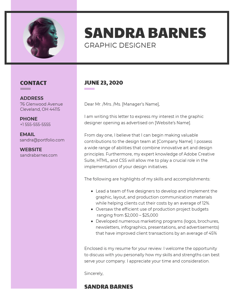 Example Of Cover Letter For Graphic Designer