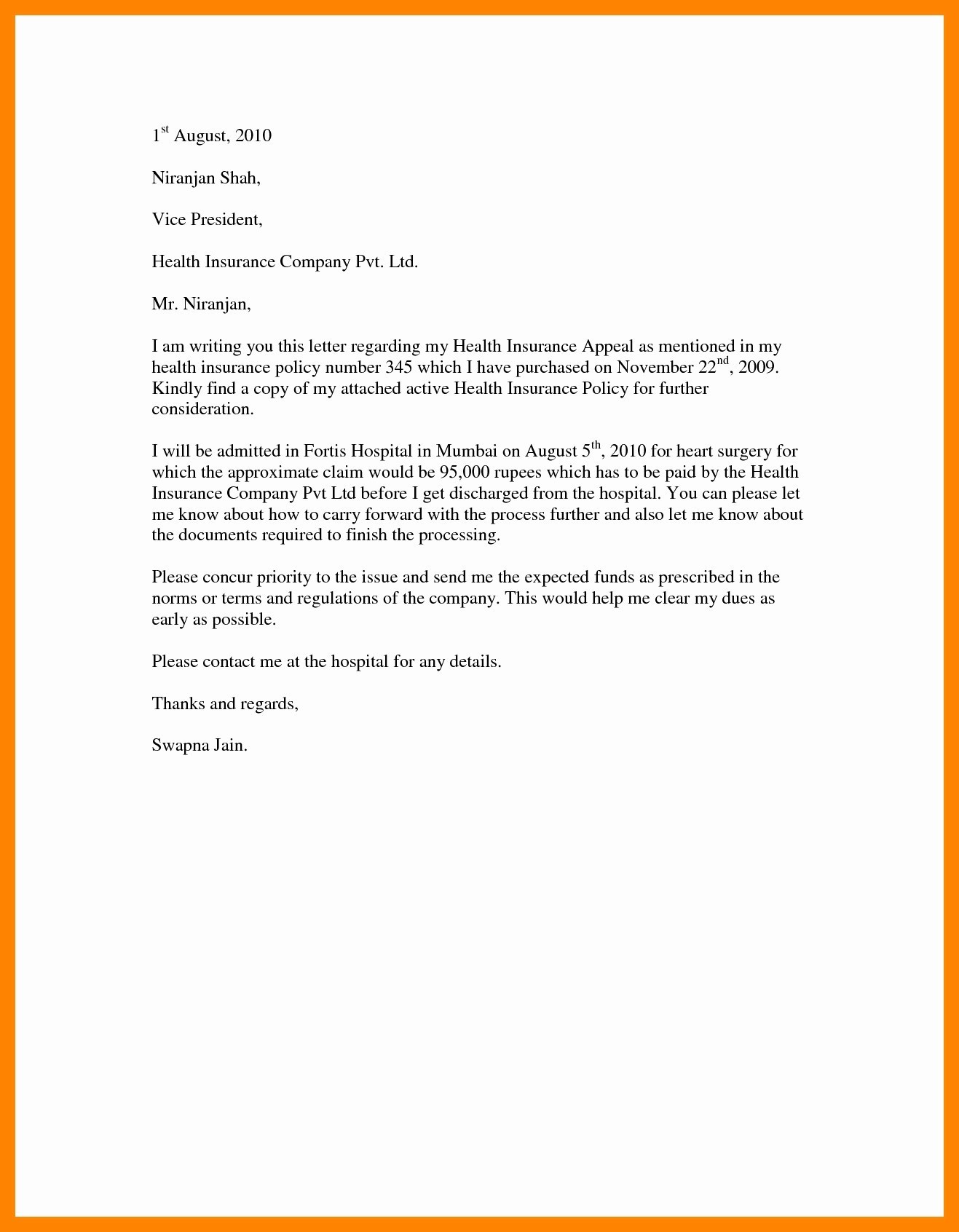 Insurance Appeal Letter Mt Home Arts