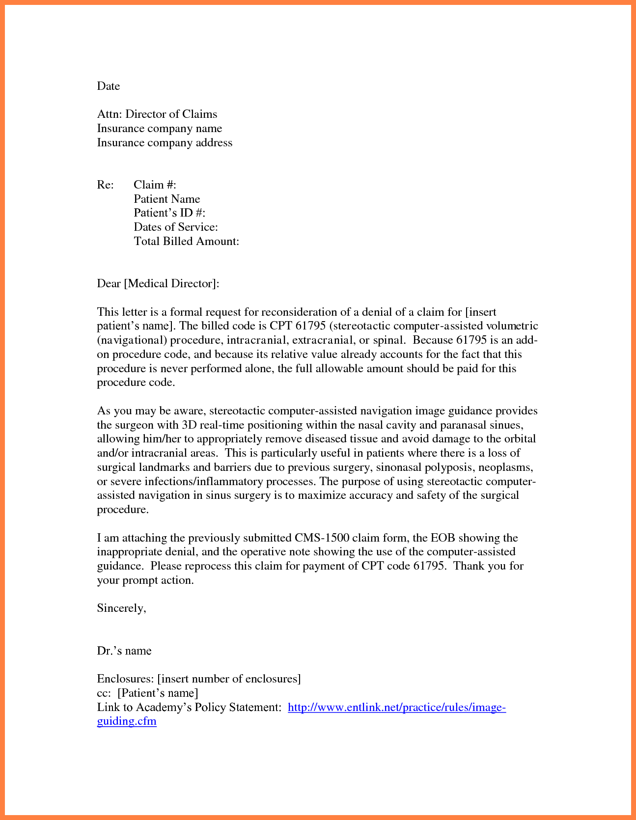 Insurance Appeal Letter | Mt Home Arts