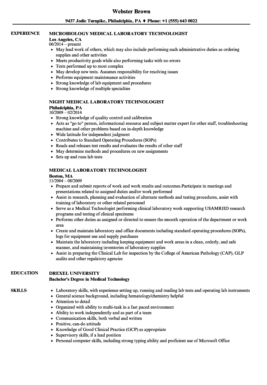 Medical Technologist Resume | | Mt Home Arts