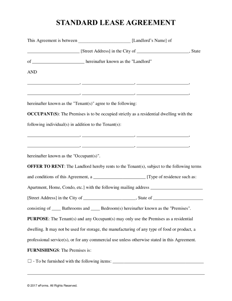Free Rental Lease Agreement Template Word