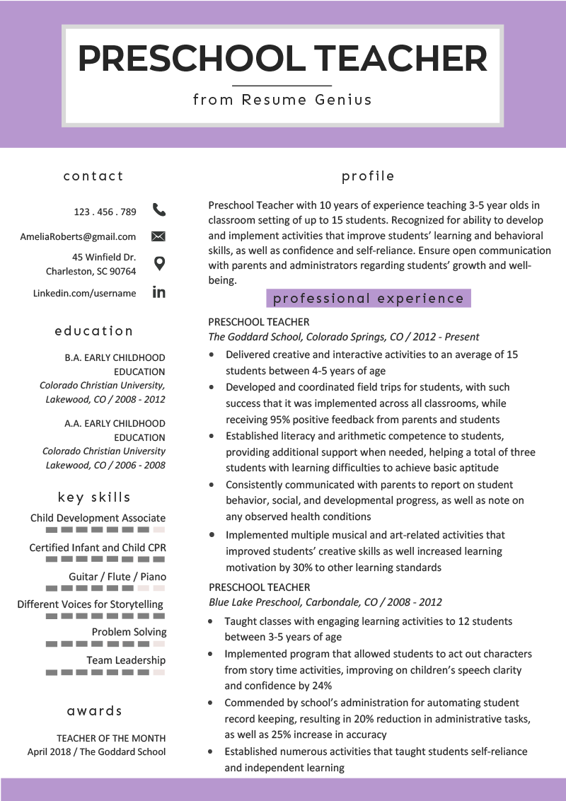 Teacher Resume Examples Mt Home Arts