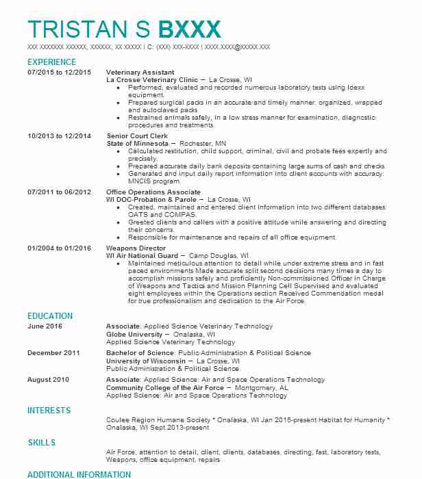 Veterinary Assistant Resume Mt Home Arts