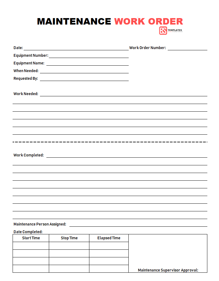 Service Work Order Template Excel