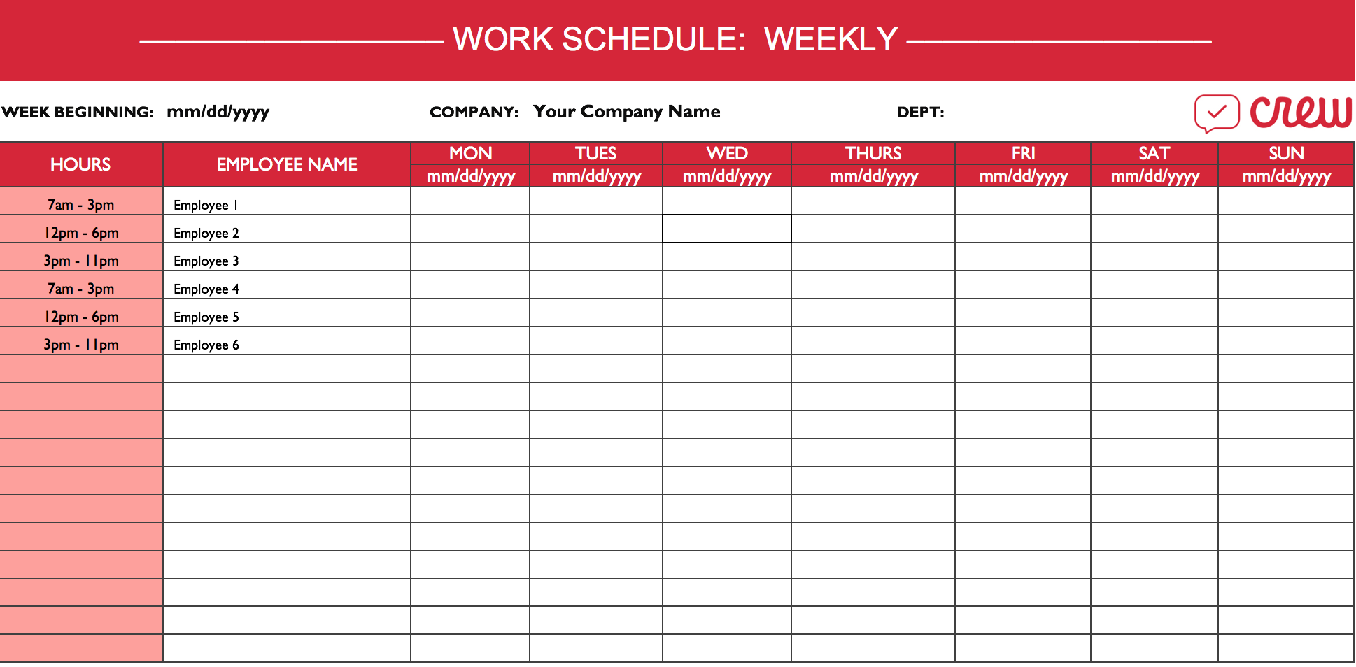 Work Schedule Template Mt Home Arts