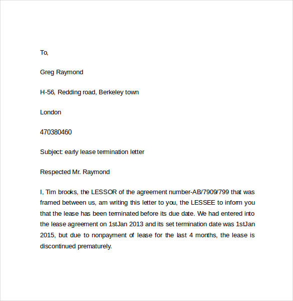 EARLY LEASE TERMINATION LETTER Mt Home Arts