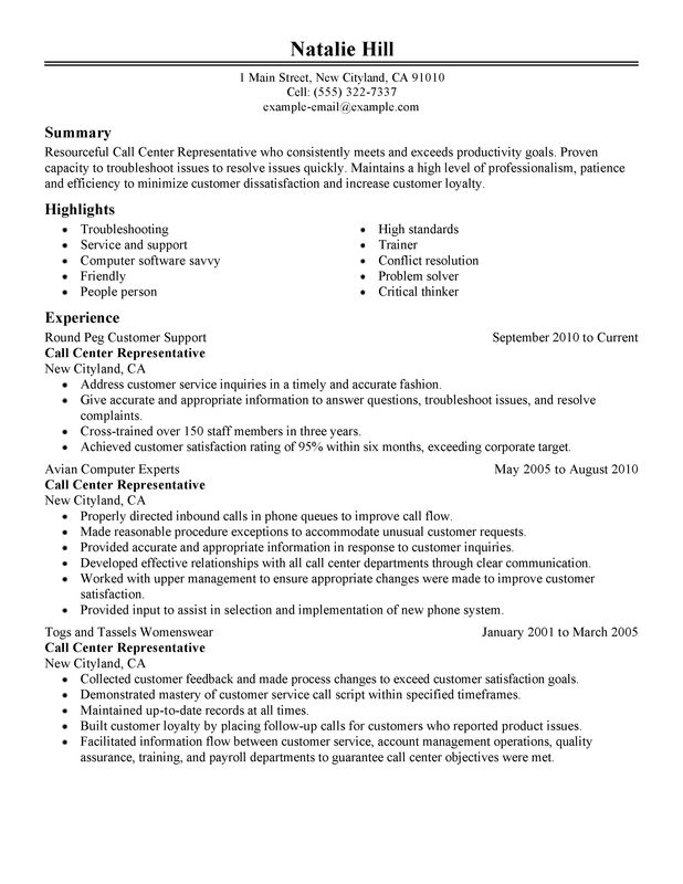 Cv template for call center job
