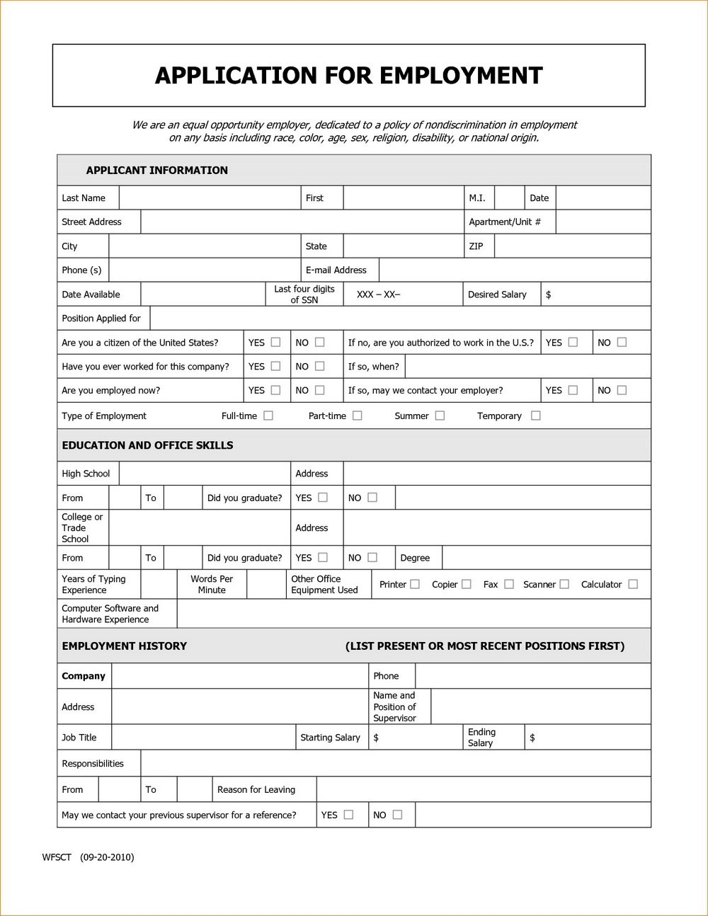Application form for job free download