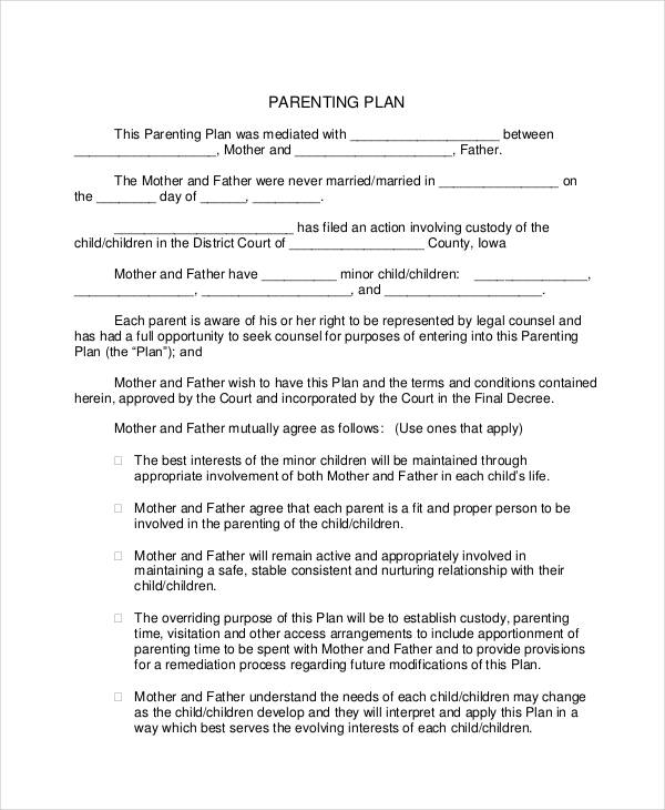 Parenting Plan Examples Mt Home Arts