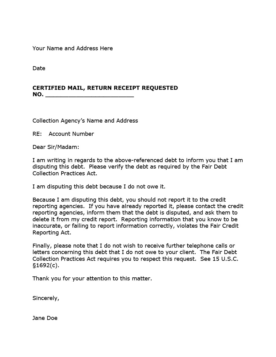 Letter To Debt Collector Template