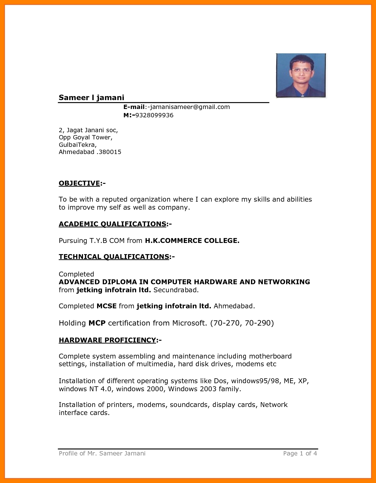 Sample Resume Format Word Jisooidnb