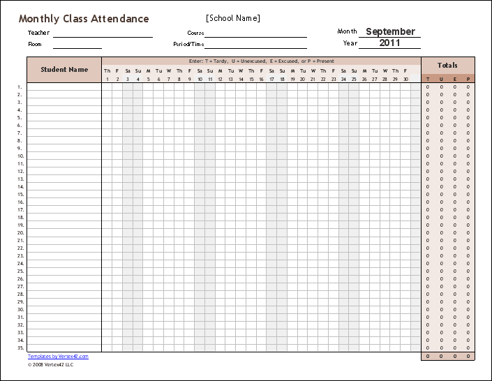 free student attendance excel template