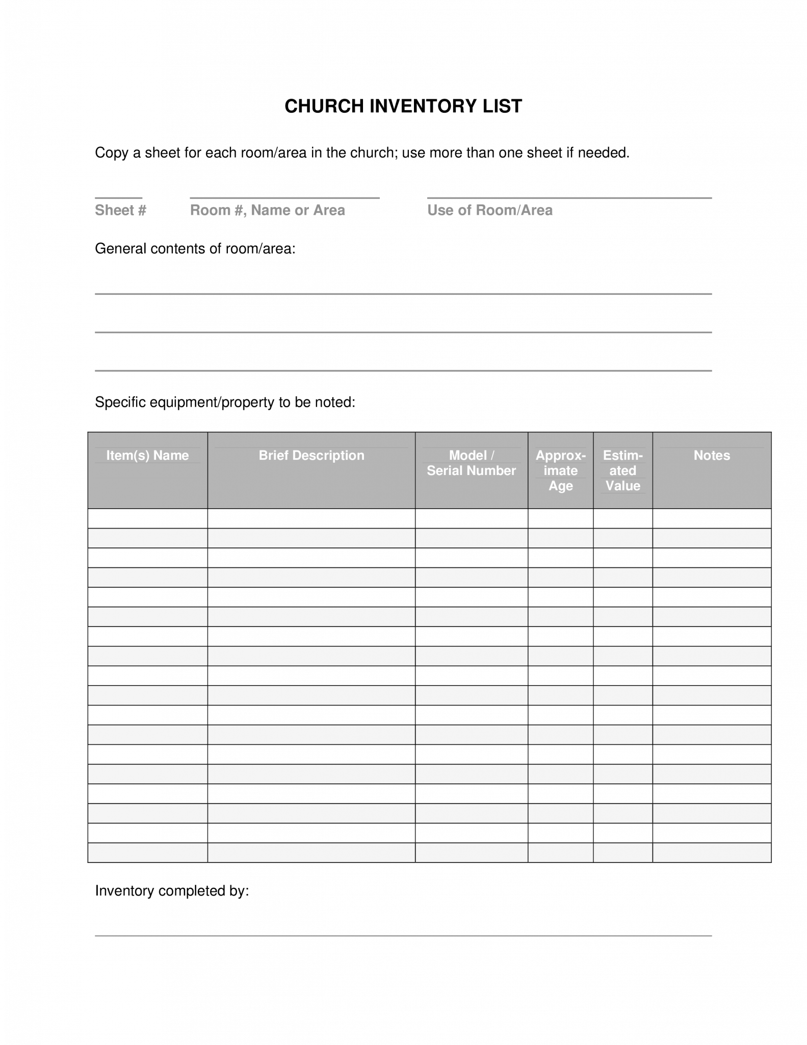 Church Inventory Templates | Mt Home Arts