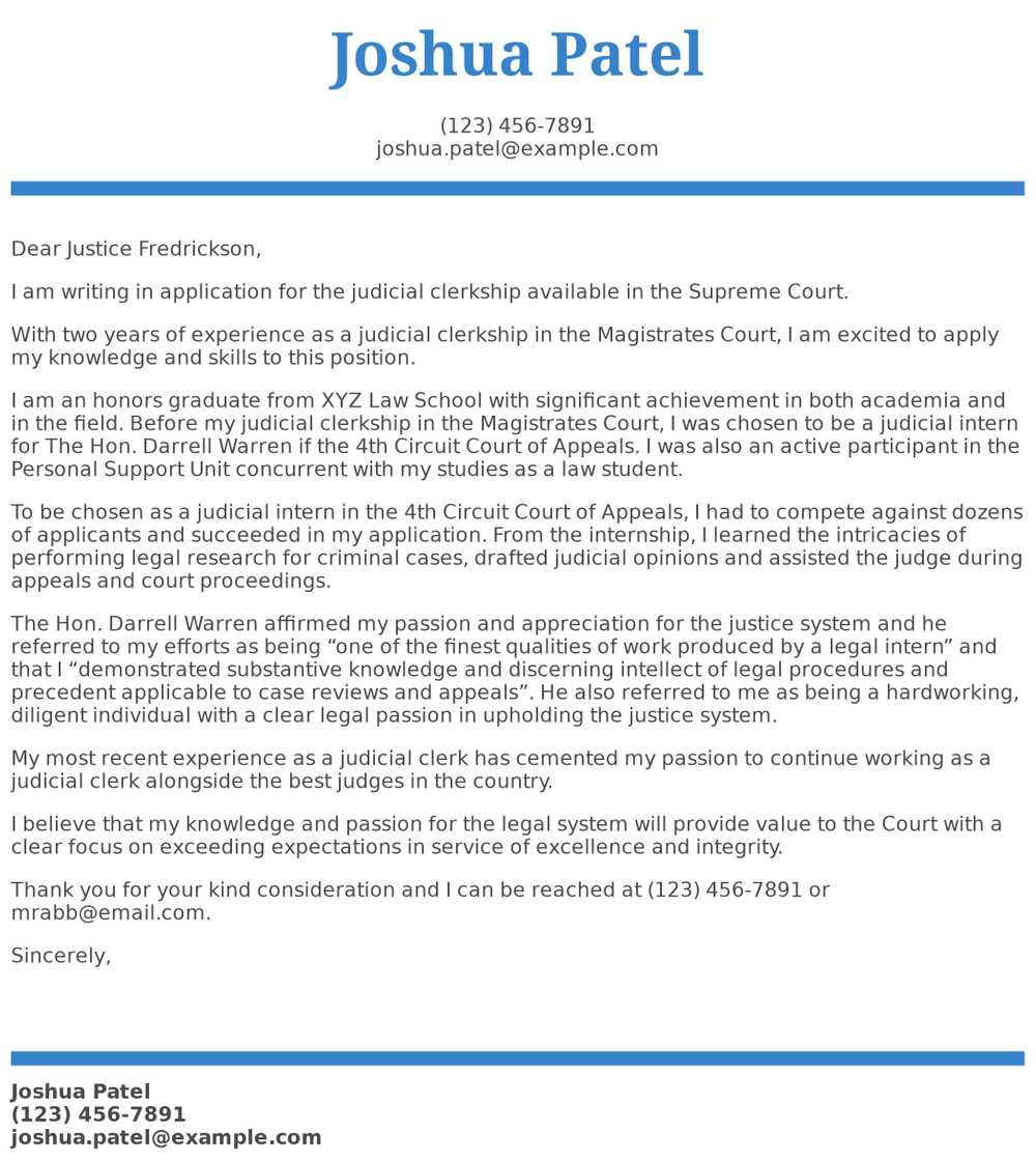 Judicial Law Clerk Cover Letter Examples