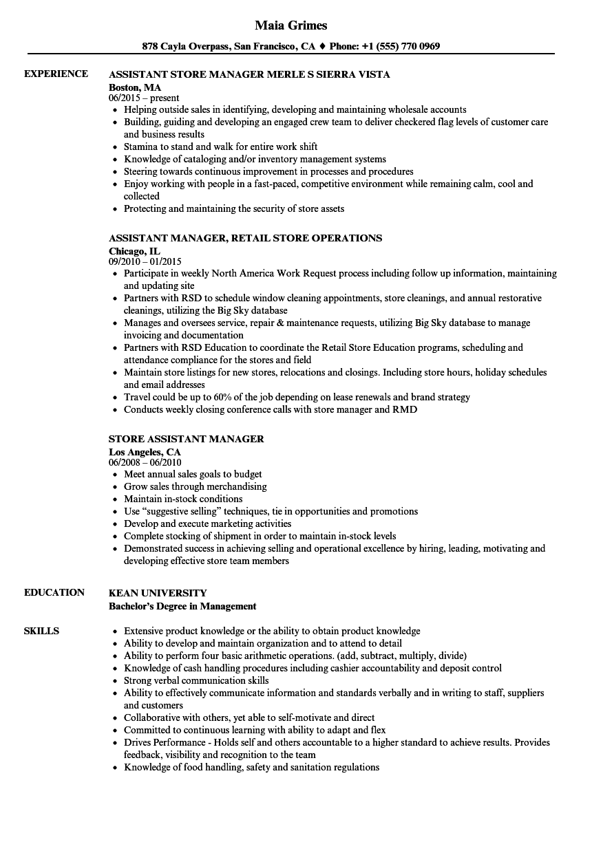 Assistant Retail Managers Resume Template Mt Home Arts