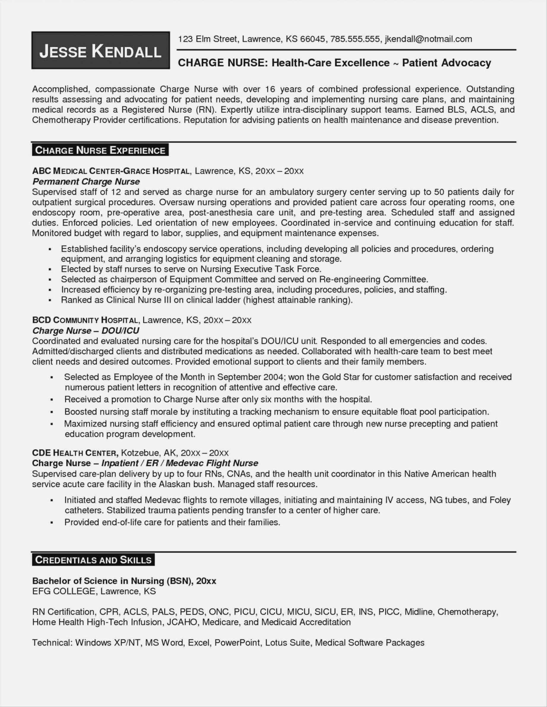 resume template charge nurse