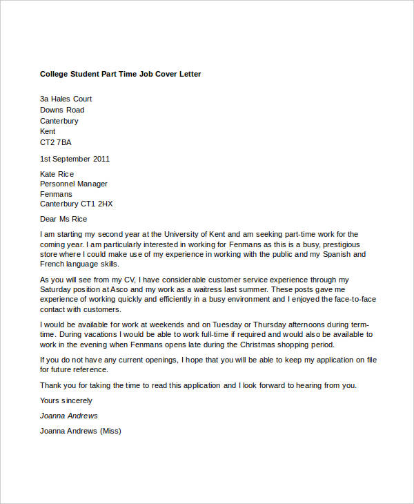 Cover Letter For College Students from mthomearts.com