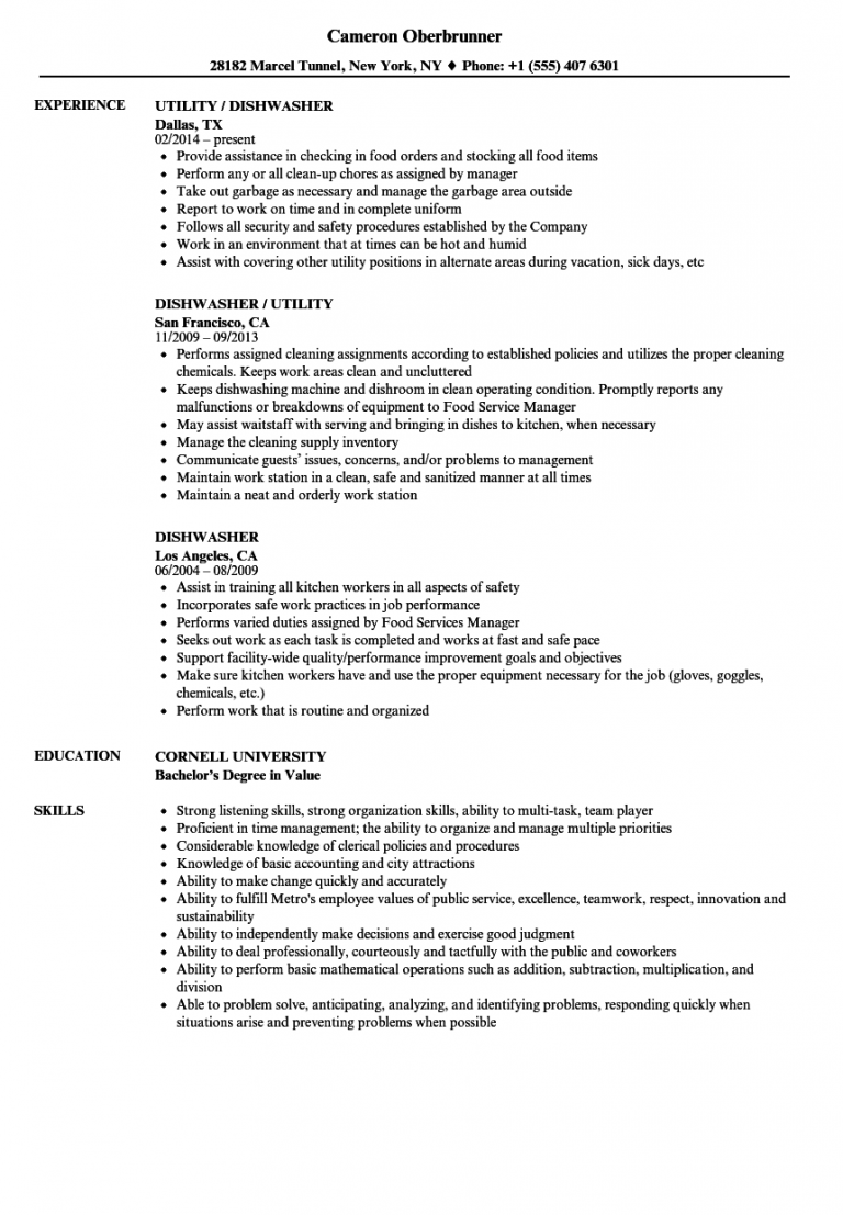 Dishwasher Job Description Sample Mt Home Arts