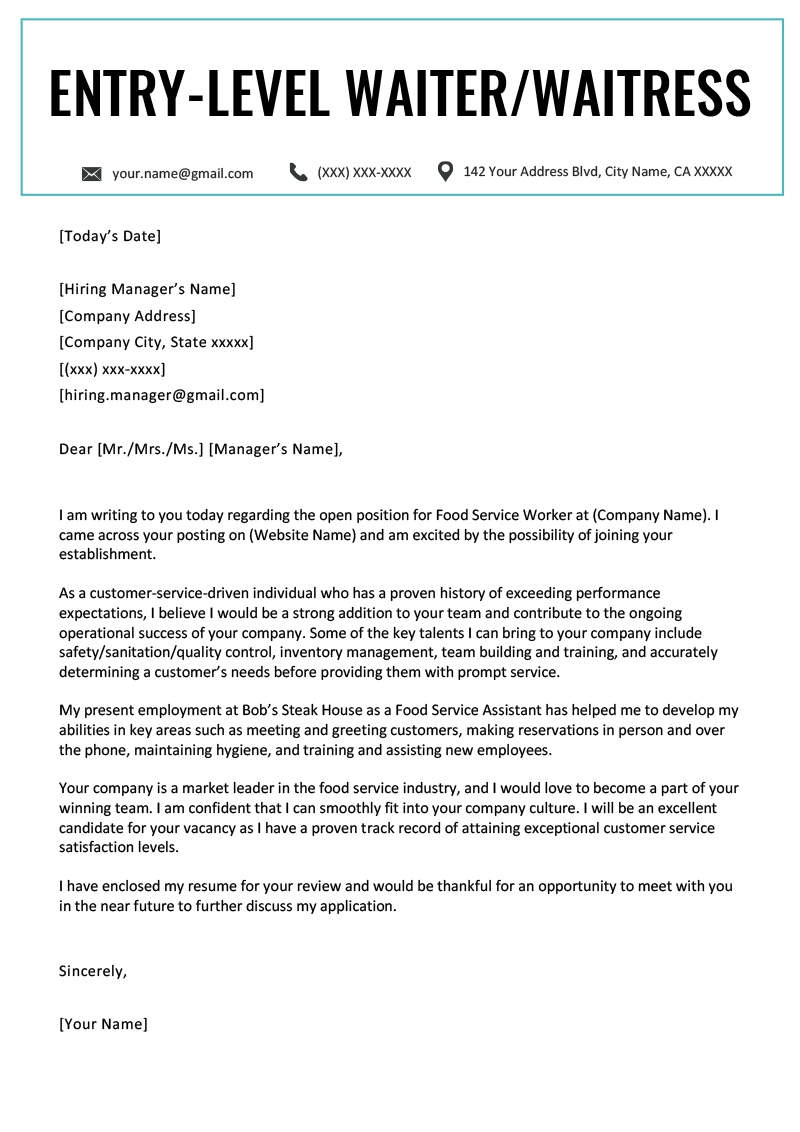 application letter for food service attendant