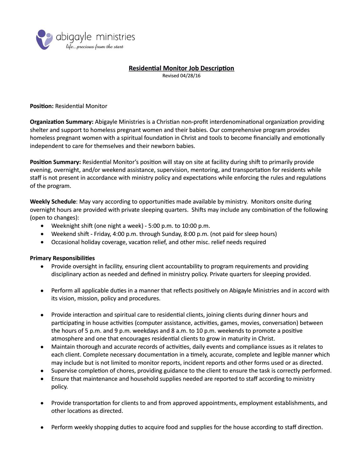 Food Program Monitor Job Description Mt Home Arts