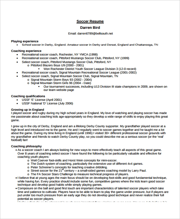 Soccer Coach Resume | | Mt Home Arts