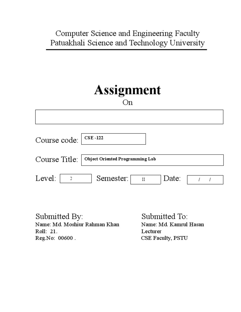 example of a cover page for an assignment