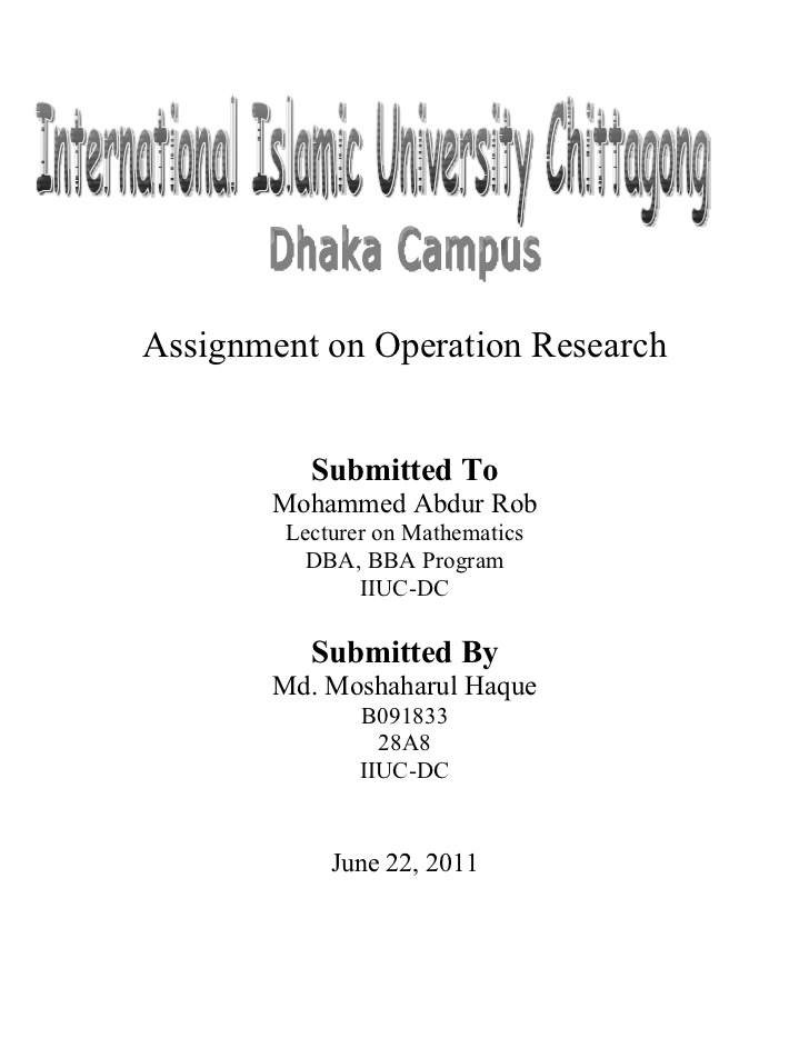 front page of assignment file