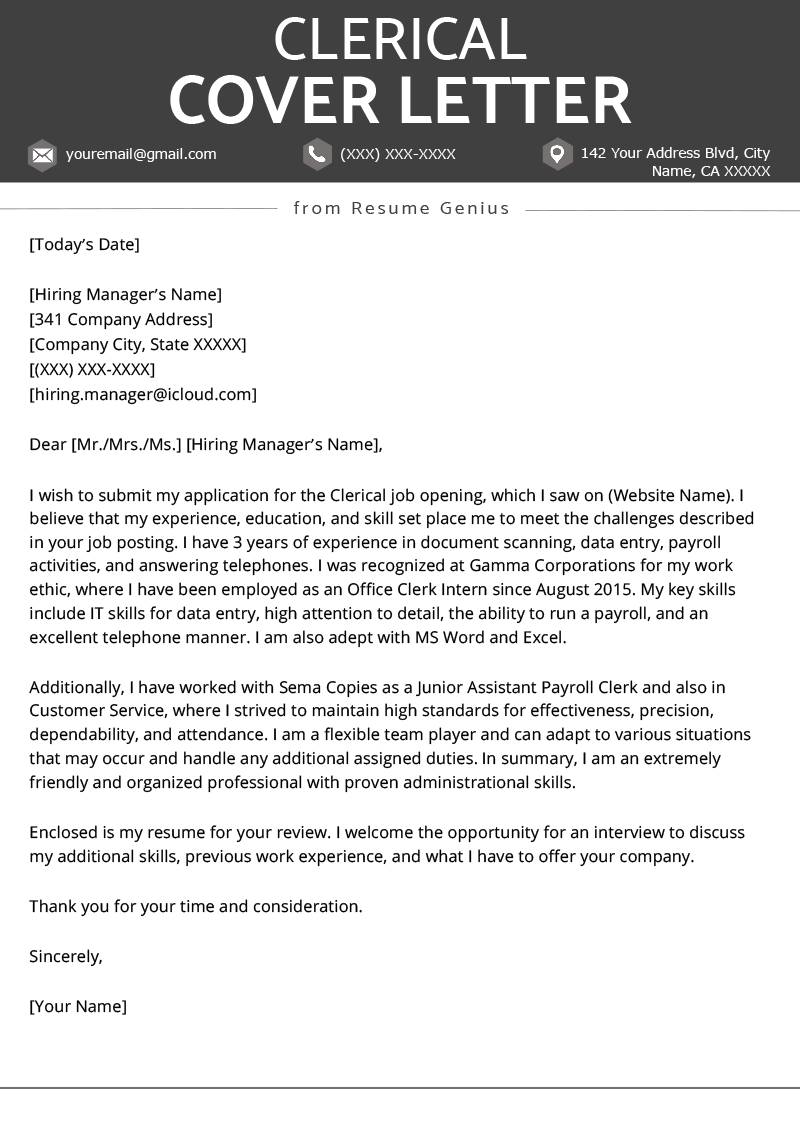 cover letter for staffing clerk