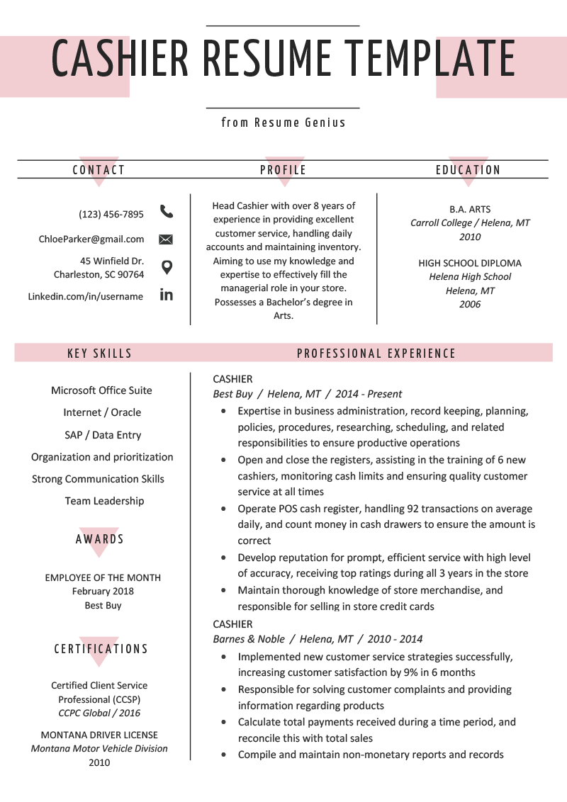 Head Cashier Role Description