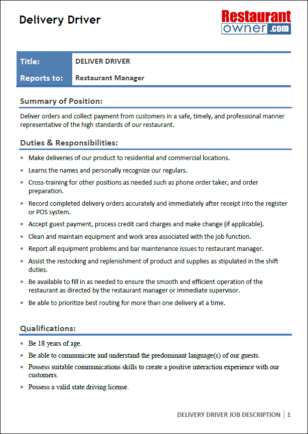 Delivery Driver Job Description Mt Home Arts