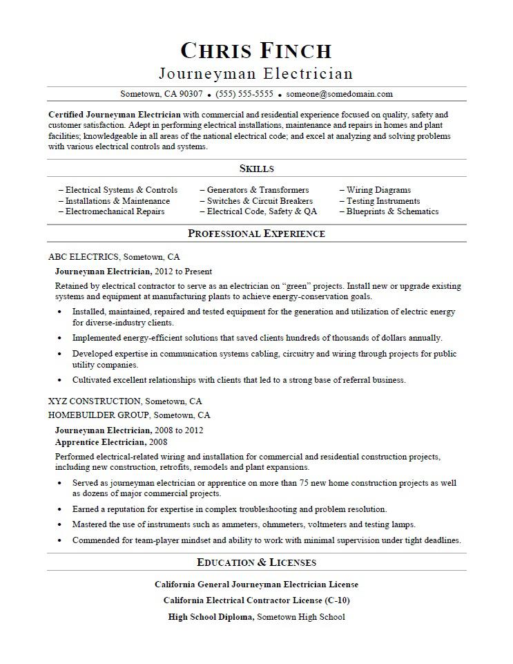 Electrician Resume Sample | Mt Home Arts