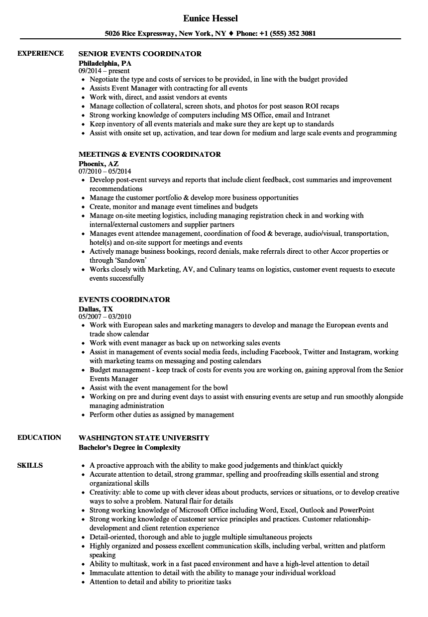 Event Coordinator Resume Objectives Mt Home Arts